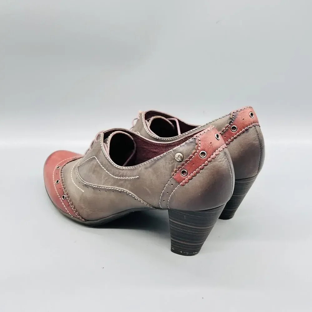 Pikolinos Shoes Womens 10.5 Brown Leather Colorblock Lace Up Wingtip Heel Pumps